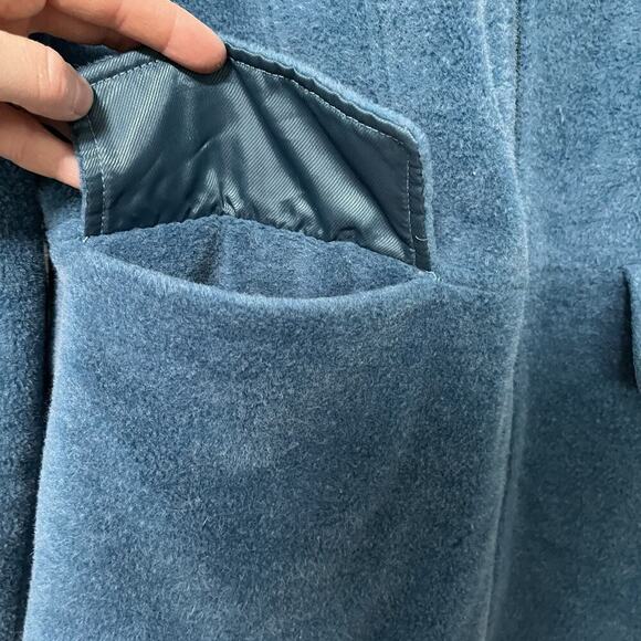 VTG LL Bean Wool Blend Hooded Fur Trim Full Zip Jacket Size M Blue Outdoors - Picture 8 of 11